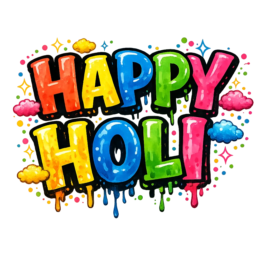 Happy Holi graffiti drip lettering T-shirt design, transparent background